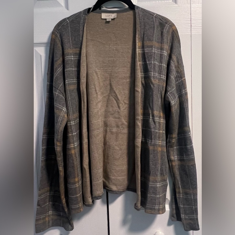 Women's LOFT Outlet Gray and Yellow Open Cardigan Sweater